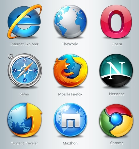 A collage of different web browser logos including Internet Explorer