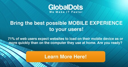 Promotional graphic for GlobalDots emphasizing mobile user experience and website speed expectations.