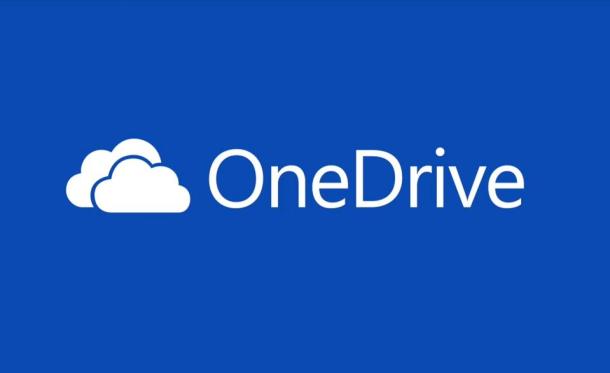 OneDrive logo featuring clouds and the OneDrive text on a blue background.