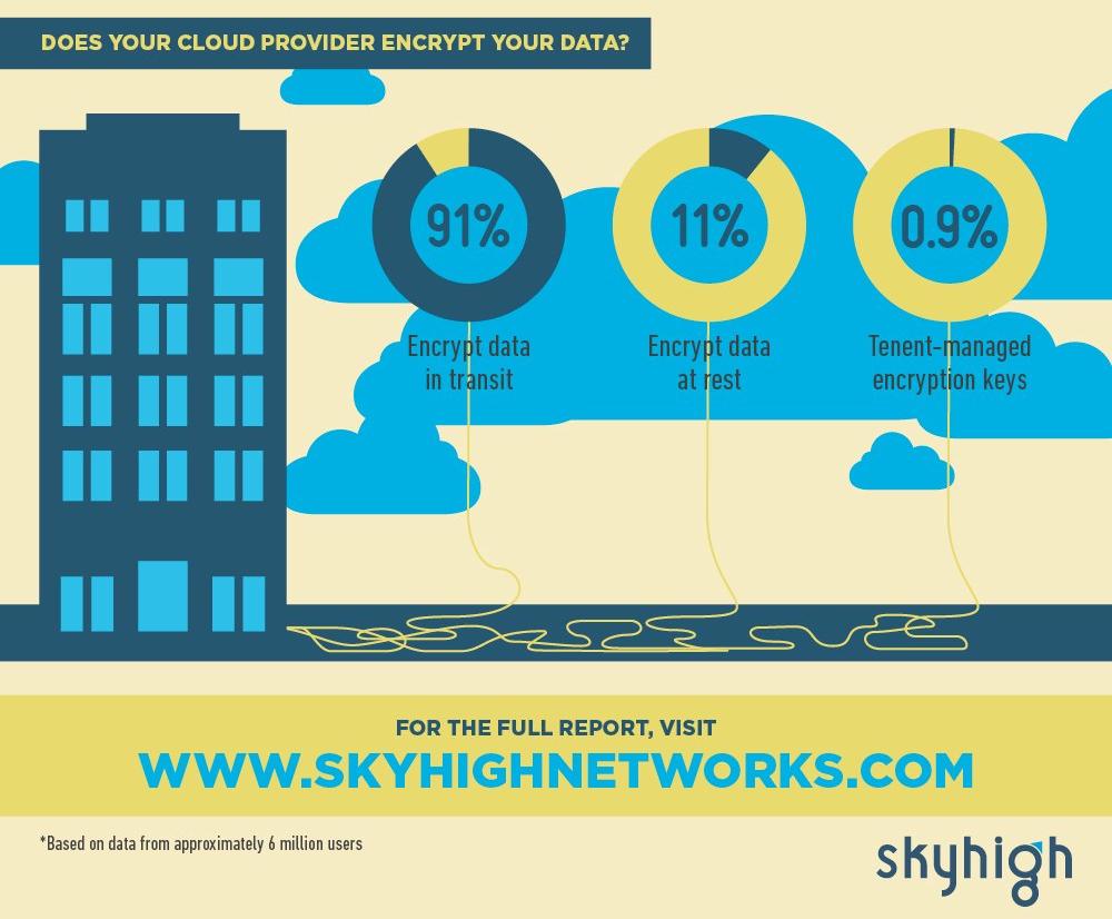 Infographic on cloud provider data encryption percentages.