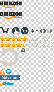 User interface elements from Amazon,including logos,shopping cart icons,star ratings,and notification icons.