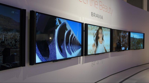 A display of multiple BRAVIA televisions showcasing vibrant images.