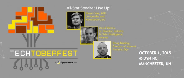 Banner for TechToberfest 2015 featuring speaker lineup and event details.