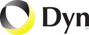 Logo of Dyn,featuring a stylized crescent and the company name.