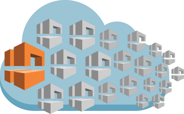 Illustration of cloud storage with geometric shapes and an orange element.