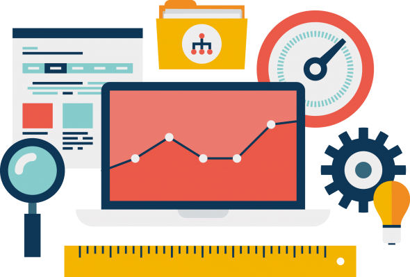 Illustration of a computer monitor showing a graph with various analytical tools.