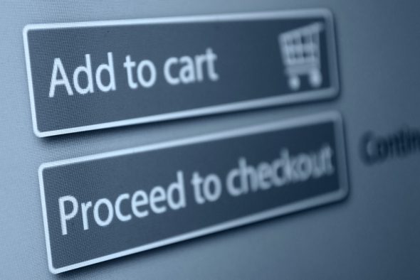 Close-up of online shopping buttons with 'Add to cart' and 'Proceed to checkout' options.