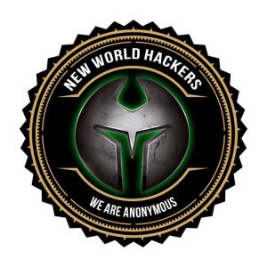 Logo of New World Hackers featuring a stylized helmet design with text.