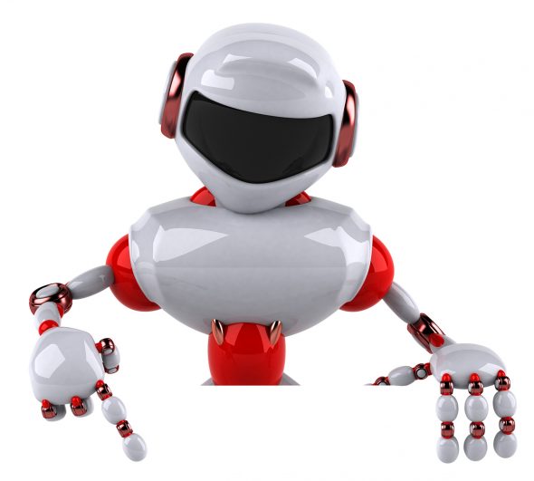 A stylized robot character with a sleek white and red design,featuring a smooth helmet and articulated hands.