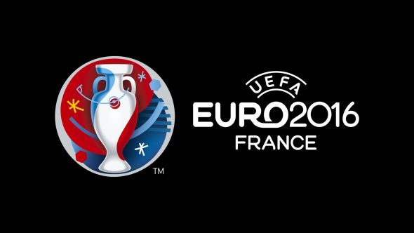 Logo of the UEFA Euro 2016 tournament featuring a trophy emblem and text indicating the event and host country.