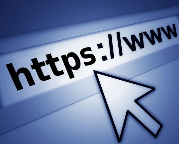 A close-up illustration of a web address bar displaying 'https://' with a cursor arrow pointing towards it.