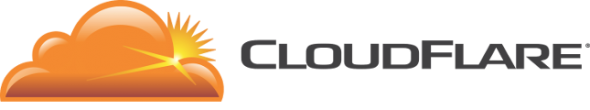 Logo of Cloudflare,featuring an orange cloud with a white line and the company name in black.