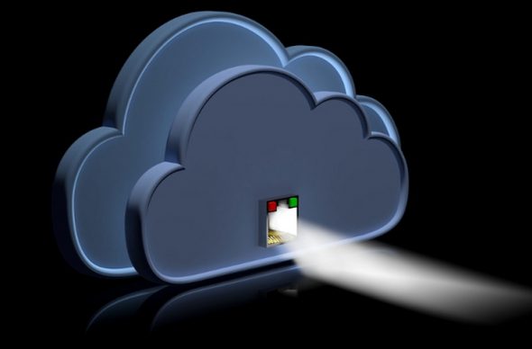 A stylized cloud icon with a small opening emitting light