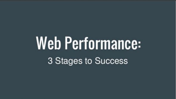 A title slide that reads 'Web Performance: 3 Stages to Success' on a dark background.