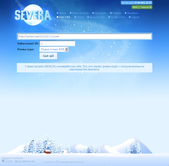 Screenshot of the Severa website's URL generation interface.