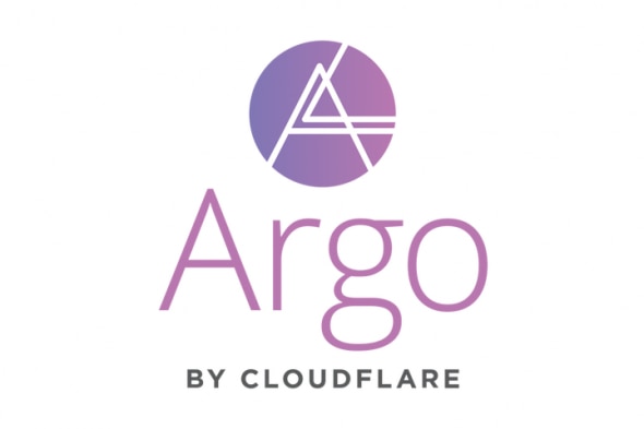 Logo of Argo by Cloudflare featuring stylized letters and a circular design.