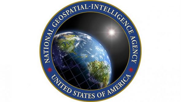 Logo of the National Geospatial-Intelligence Agency featuring an Earth globe with a grid.