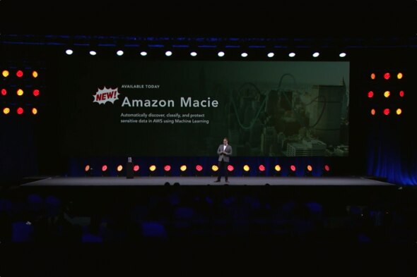 A presentation showcasing Amazon Macie for data protection using machine learning.