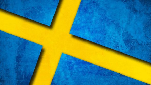 A textured background featuring the blue and yellow colors of the Swedish flag.