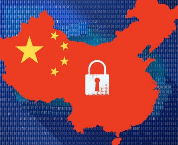 Map of China with a padlock symbol,representing cybersecurity and digital protection.