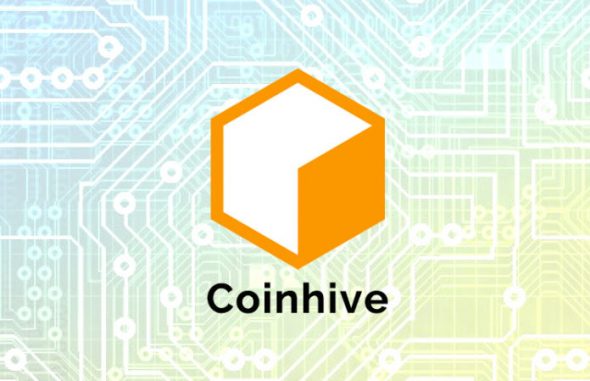 Logo of Coinhive against a circuit board background.