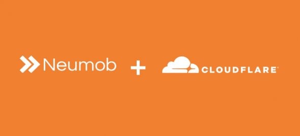 Logo featuring Neumob and Cloudflare on an orange background.