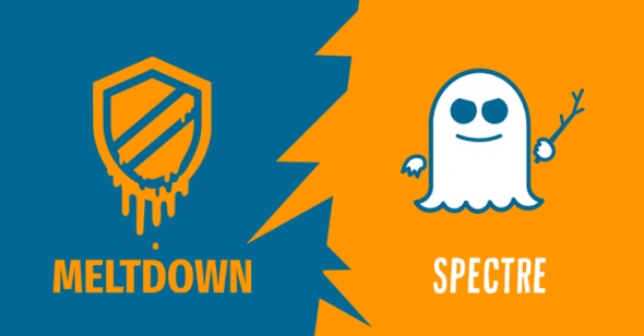 Logos for Meltdown and Spectre vulnerabilities in a split design.