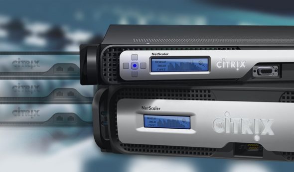 Image showing Citrix NetScaler devices stacked with displays highlighting their features.