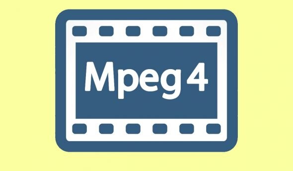 Logo representing the MPEG-4 video format,featuring the text 'Mpeg4' inside a film frame design.