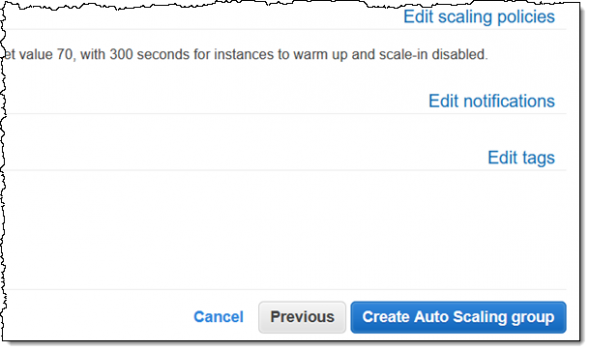 Interface for editing auto scaling group settings and policies.