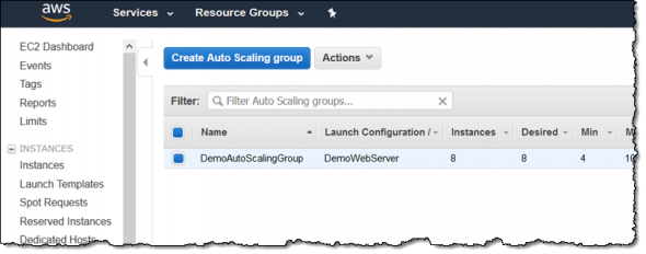 Screenshot of the AWS EC2 dashboard showing Auto Scaling groups with instance details.