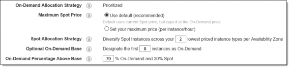 Configuration settings for cloud resource allocation,including on-demand and spot pricing strategies.