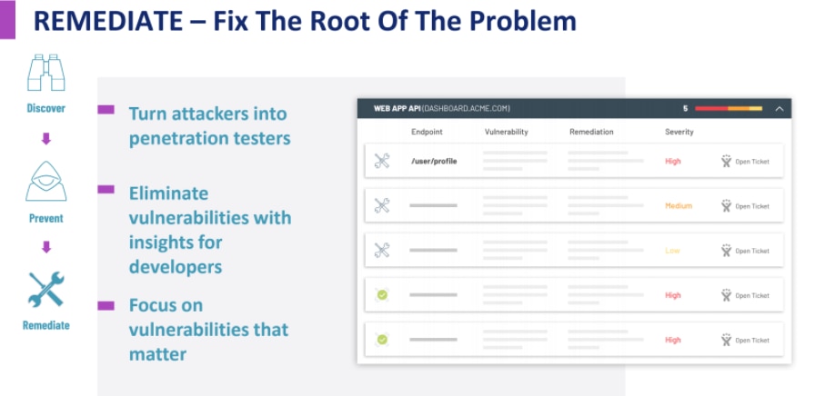 Slide illustrating a cybersecurity remediation process and insights for developers.