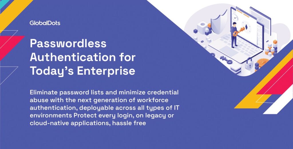 Graphic promoting passwordless authentication for enterprises.