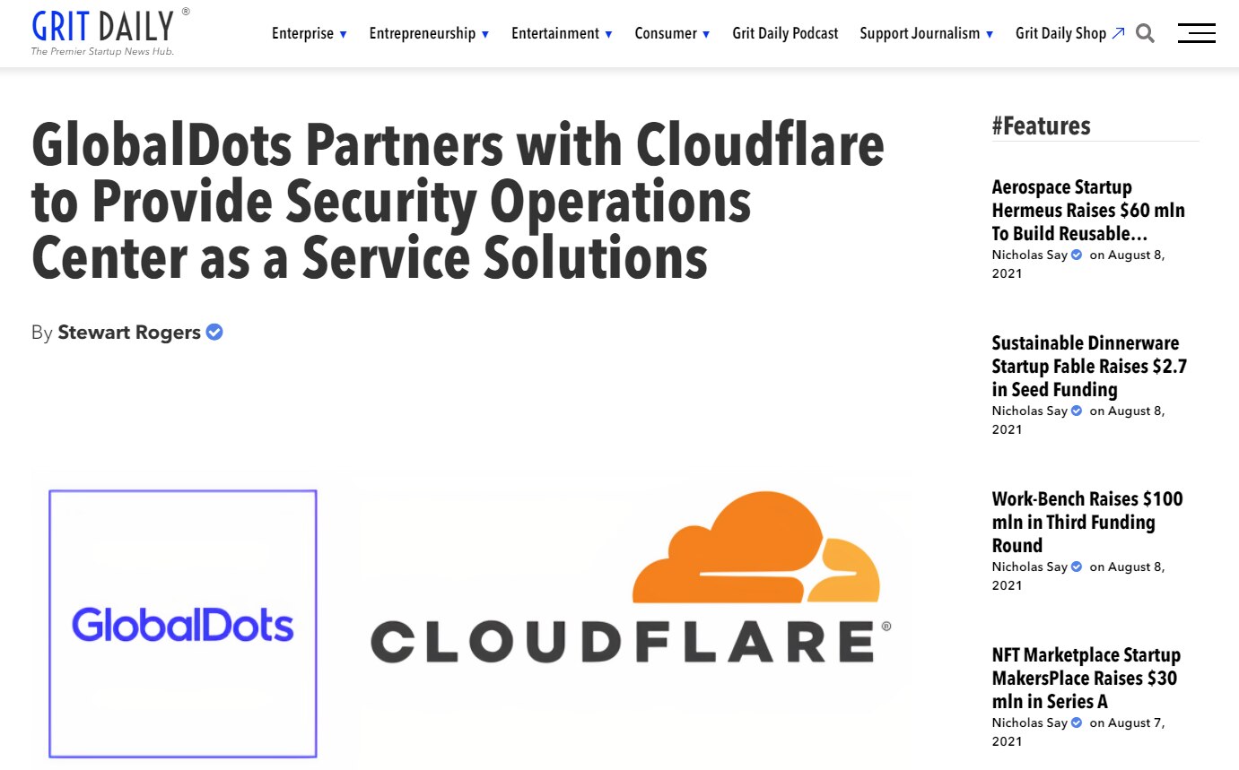 GlobalDots Partners with Cloudflare to Provide Security Operations Center as a Service Solutions