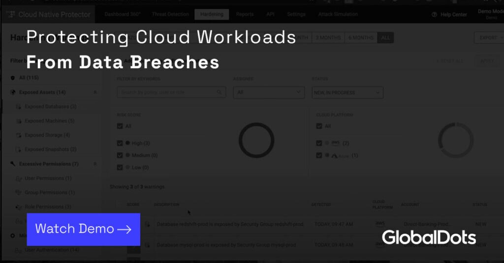 Banner promoting protection of cloud workloads from data breaches with a demo option.