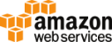 Logo of Amazon Web Services with an orange design.