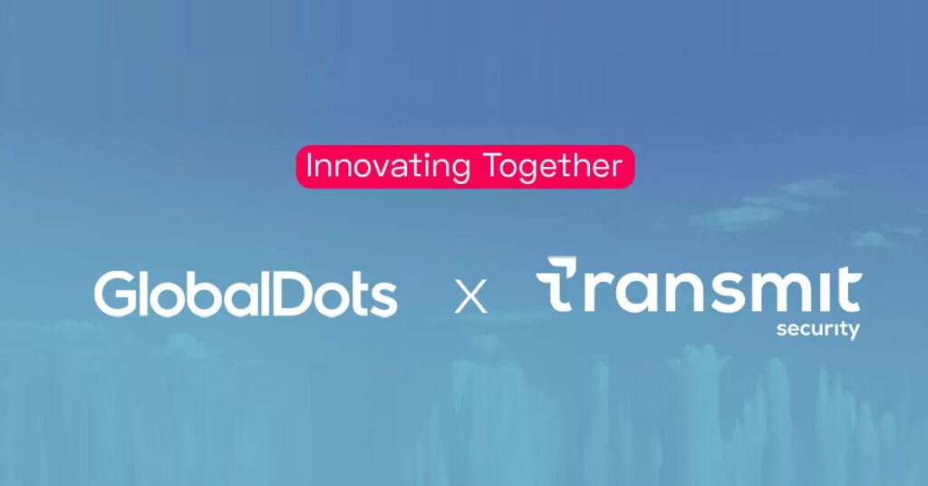 A graphic featuring the logos of GlobalDots and Transmit Security with the text 'Innovating Together'.