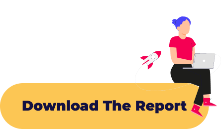 A graphic featuring a person sitting with a laptop and a rocket,promoting a 'Download The Report' button.