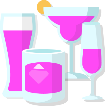 A collection of stylized drinks in shades of pink.