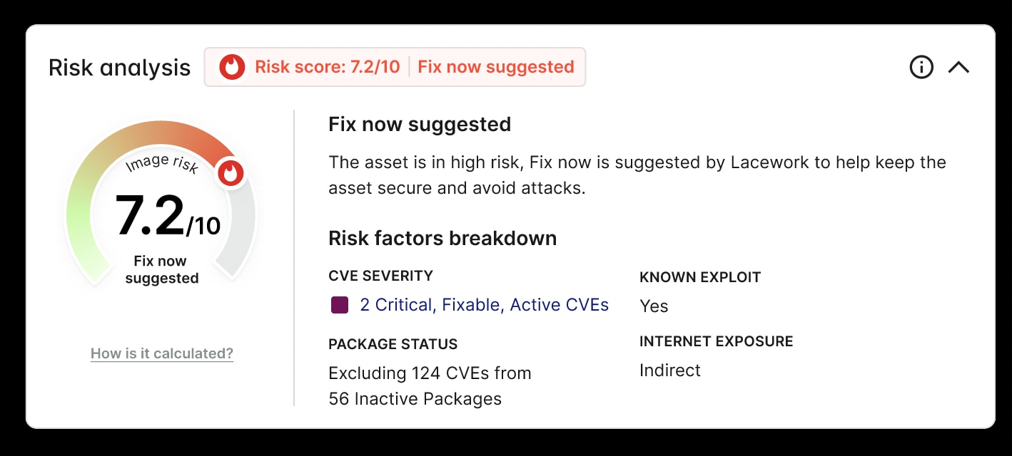 Risk analysis report showing a score of 7.2/10 with suggested fixes.