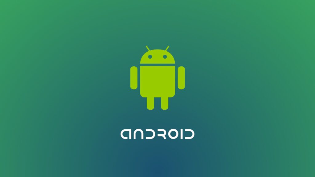 Green Android logo on a gradient background.