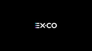 Logo of EX:CO on a black background.