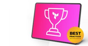 A trophy icon on a gradient pink background