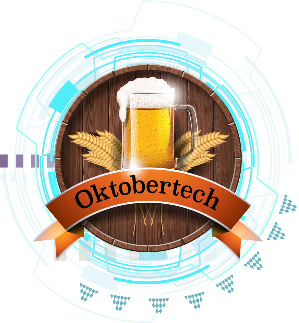 Logo featuring a beer mug and wheat ears with the text 'Oktobertech'.