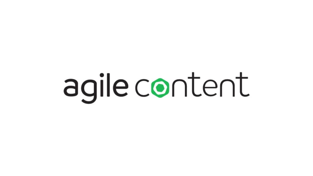 Logo of Agile Content with the text 'agile content' featuring a green hexagon.