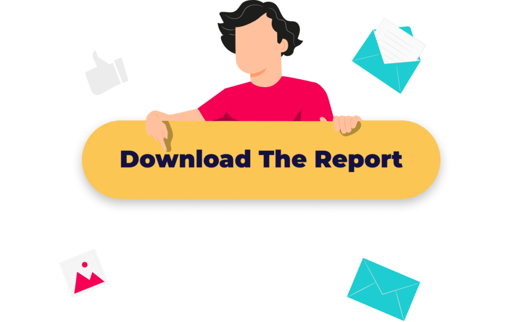 Illustration of a person holding a download button with report icon.