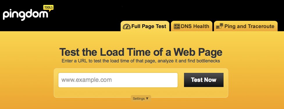 Pingdom tools interface for testing the load time of a web page.