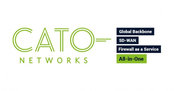 Cato Networks logo featuring the words 'Global Backbone',SD-WAN',Firewall as a Service',and 'All-in-One'.