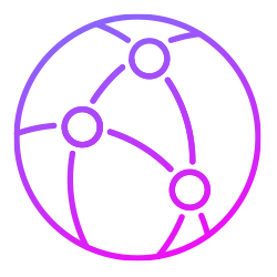 A circular graphic featuring a gradient blending from purple to pink.